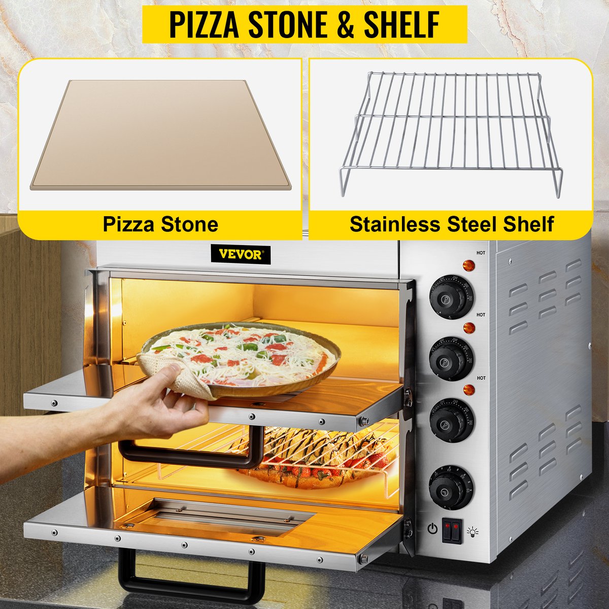 Commerciële Roestvrijstalen Elektrische Pizzaoven 14" 3000W