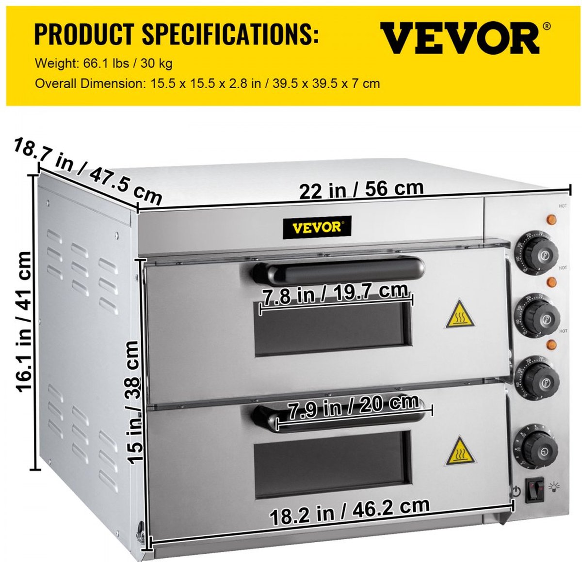 Commerciële Roestvrijstalen Elektrische Pizzaoven 14" 3000W
