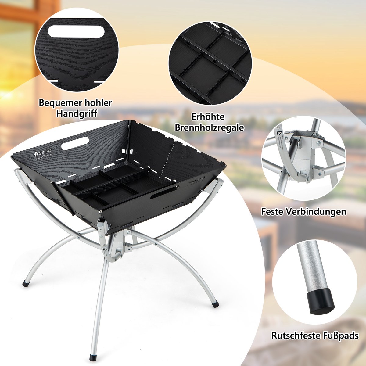 COSTWAY 3-in-1 Campinggrill met RVS Grillroosters