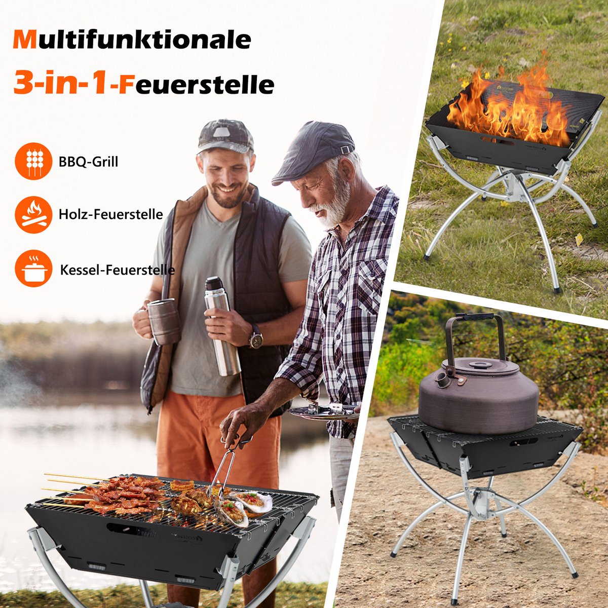 COSTWAY 3-in-1 Campinggrill met RVS Grillroosters