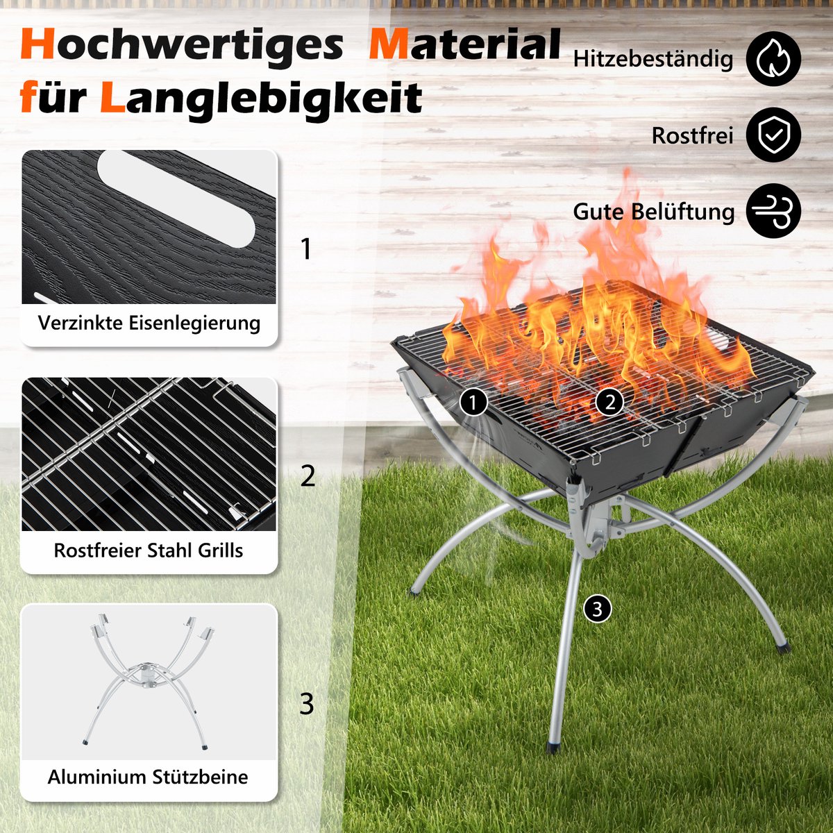 COSTWAY 3-in-1 Campinggrill met RVS Grillroosters