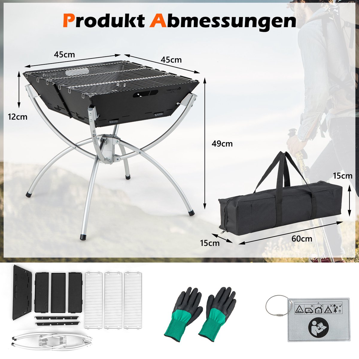 COSTWAY 3-in-1 Campinggrill met RVS Grillroosters