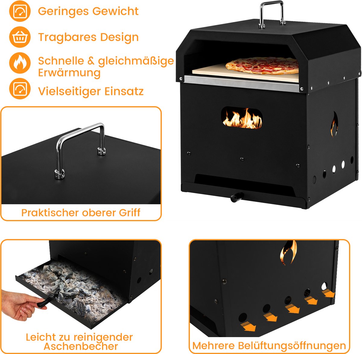 COSTWAY 4-in-1 houtgestookte pizzaoven en grill