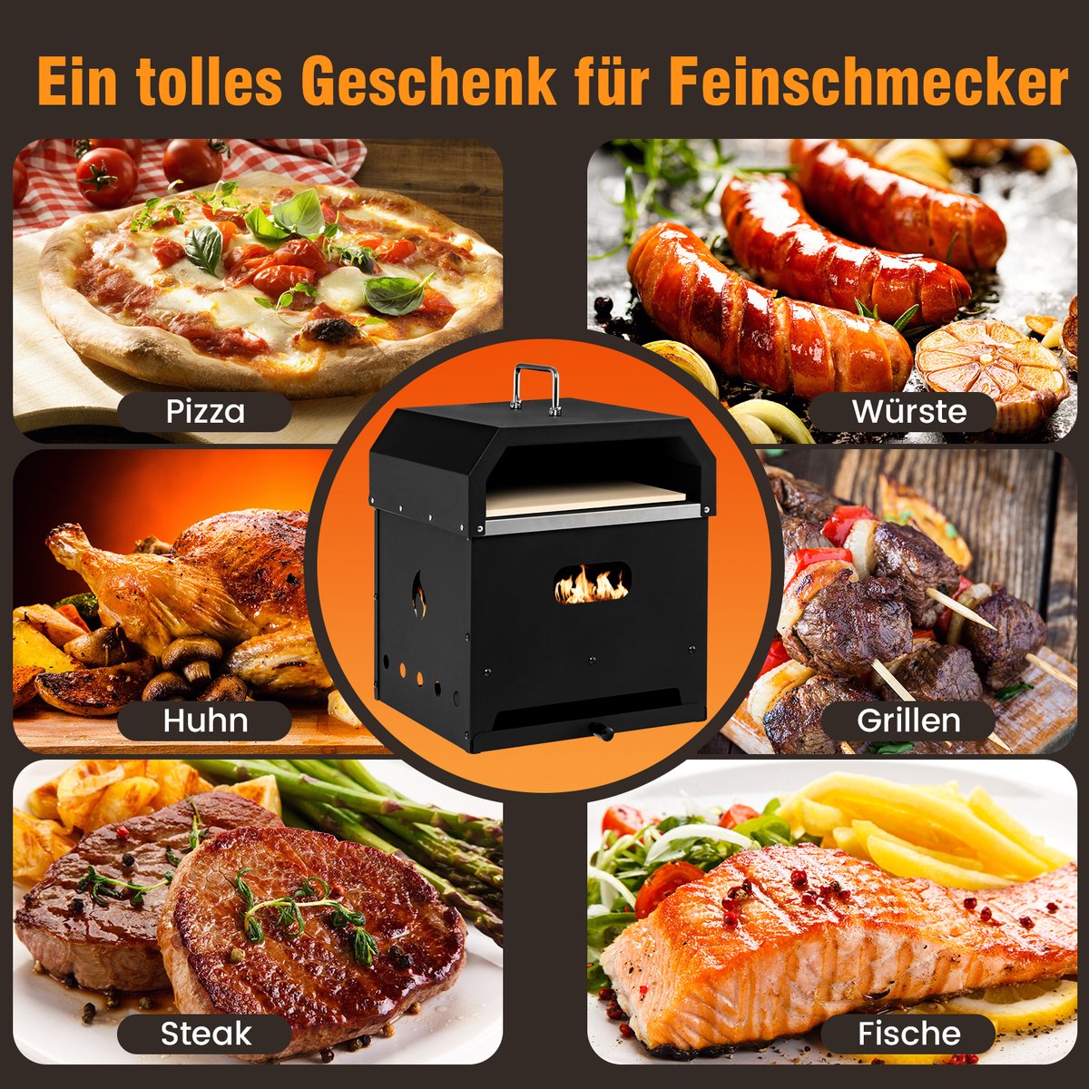 COSTWAY 4-in-1 houtgestookte pizzaoven en grill