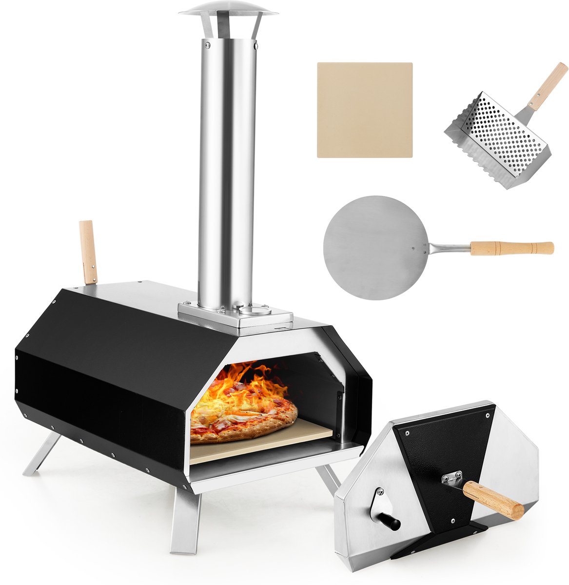 COSTWAY Draagbare Outdoor Pizzaoven van Roestvrij Staal
