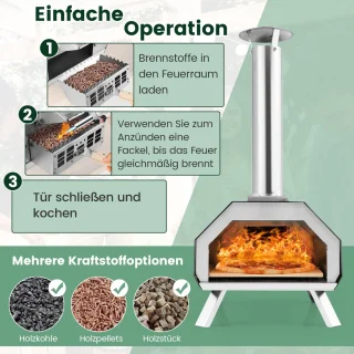 COSTWAY Draagbare Outdoor Pizzaoven van Roestvrij Staal