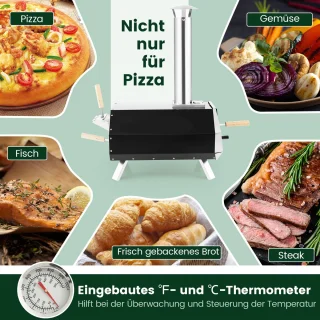 COSTWAY Draagbare Outdoor Pizzaoven van Roestvrij Staal