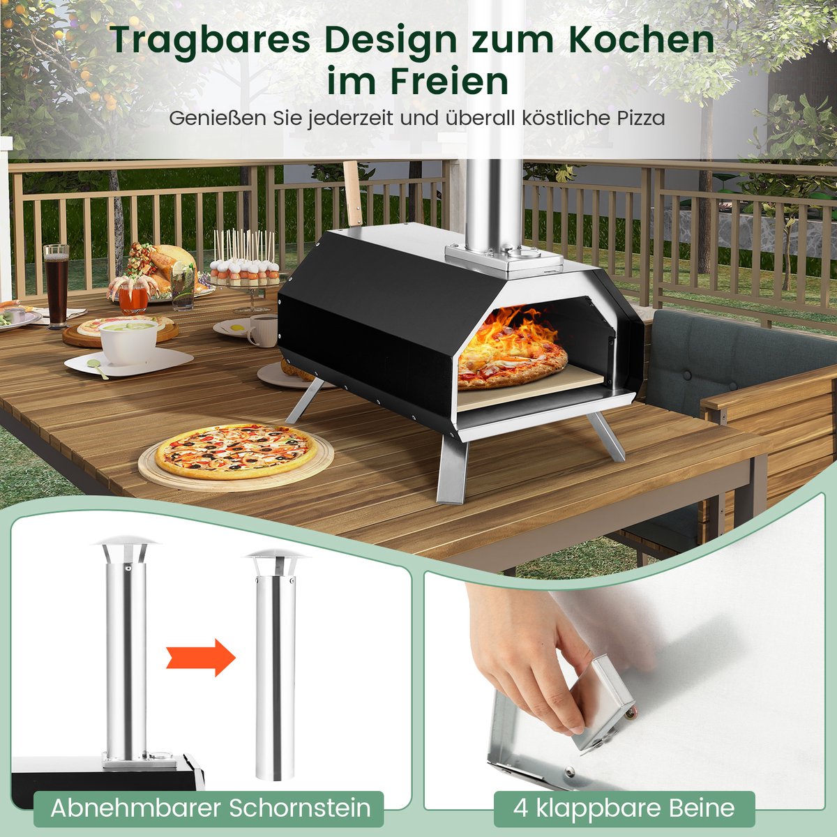 COSTWAY Draagbare Outdoor Pizzaoven van Roestvrij Staal