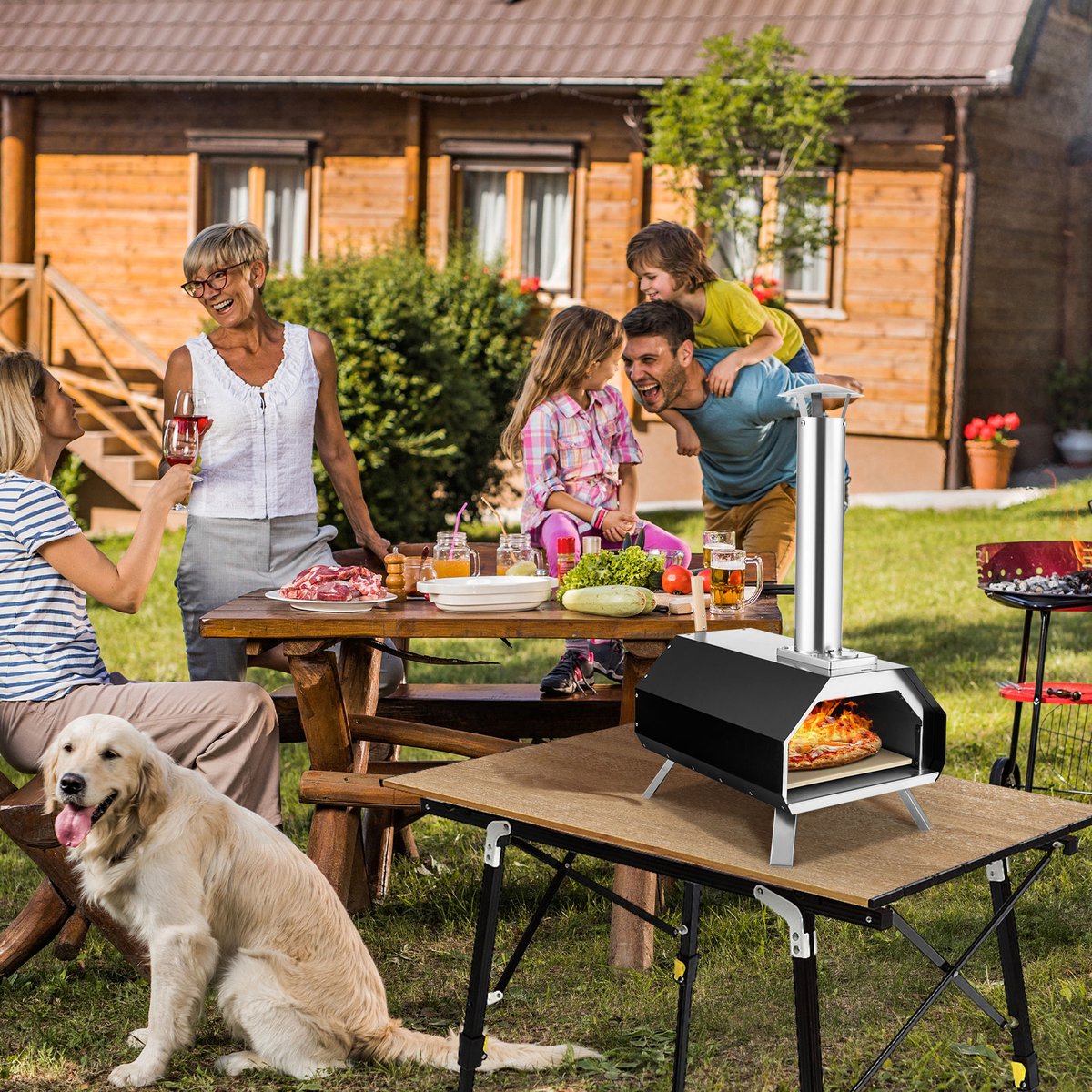 COSTWAY Draagbare Outdoor Pizzaoven van Roestvrij Staal