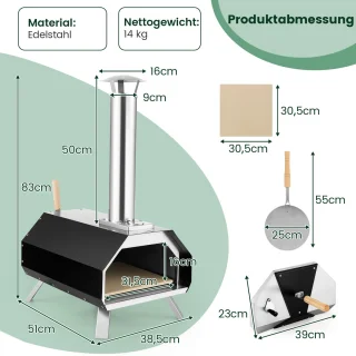 COSTWAY Draagbare Outdoor Pizzaoven van Roestvrij Staal