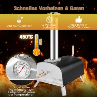 COSTWAY Draagbare Pizza Oven Gas & Hout