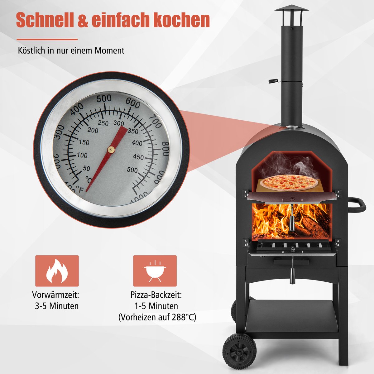 Costway houtgestookte pizzaoven voor buiten