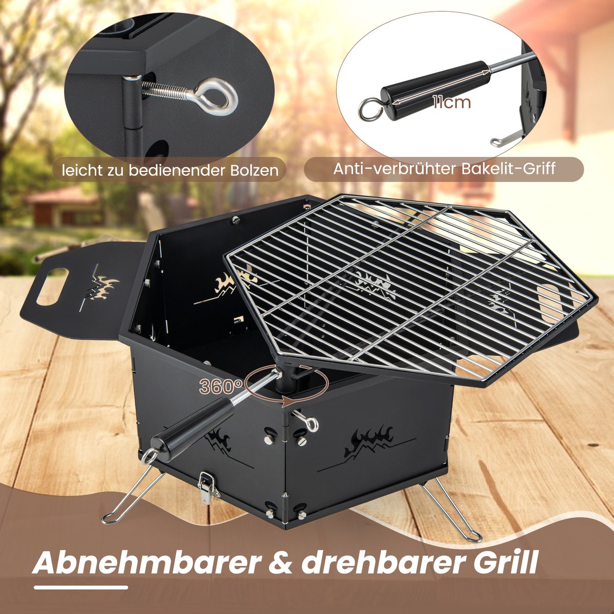COSTWAY Houtskoolgrill 2-in-1 77x74x38 cm