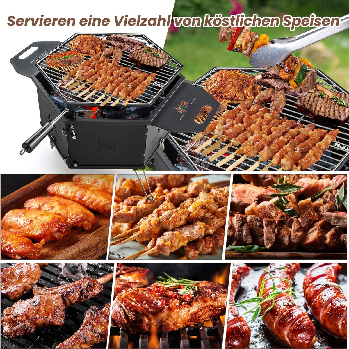 COSTWAY Houtskoolgrill 2-in-1 77x74x38 cm