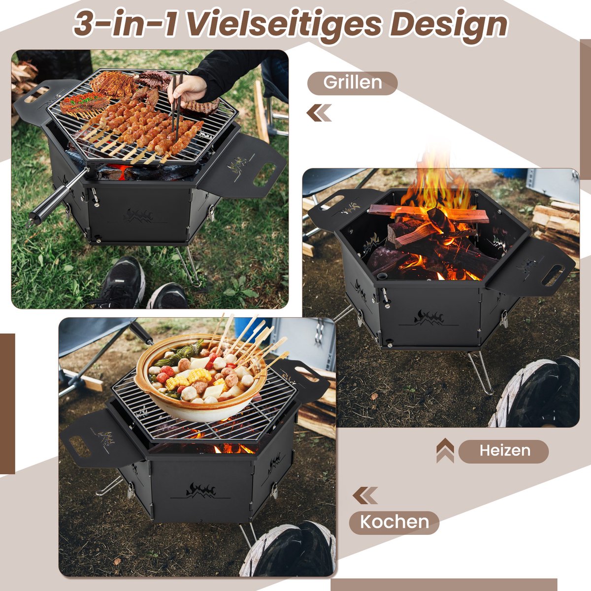 COSTWAY Houtskoolgrill 2-in-1 77x74x38 cm