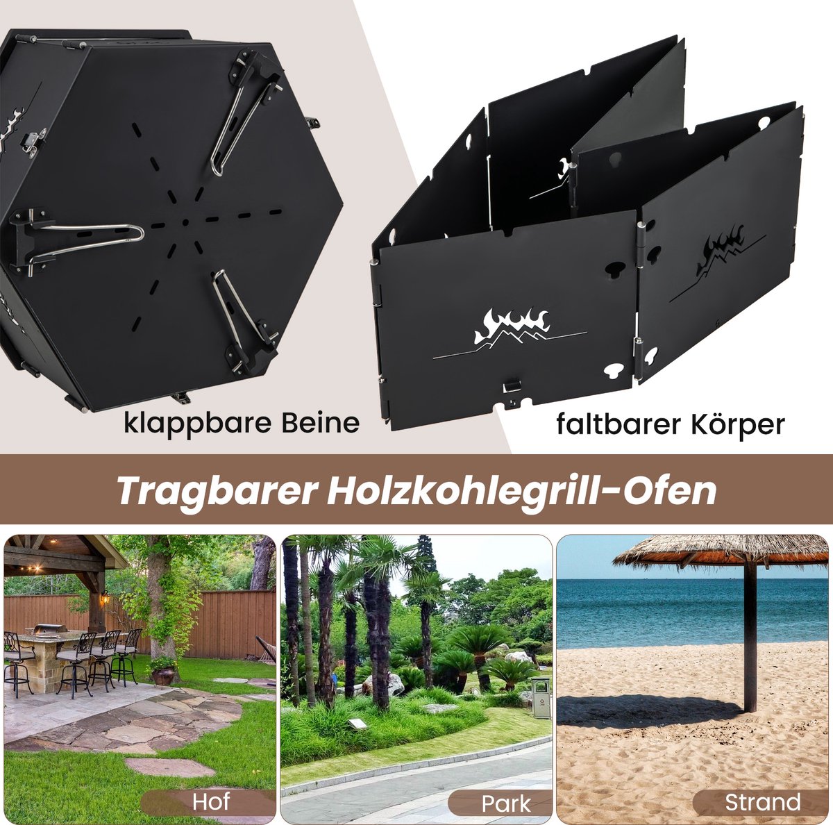 COSTWAY Houtskoolgrill 2-in-1 77x74x38 cm