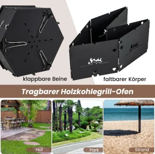 COSTWAY Houtskoolgrill 2-in-1 77x74x38 cm