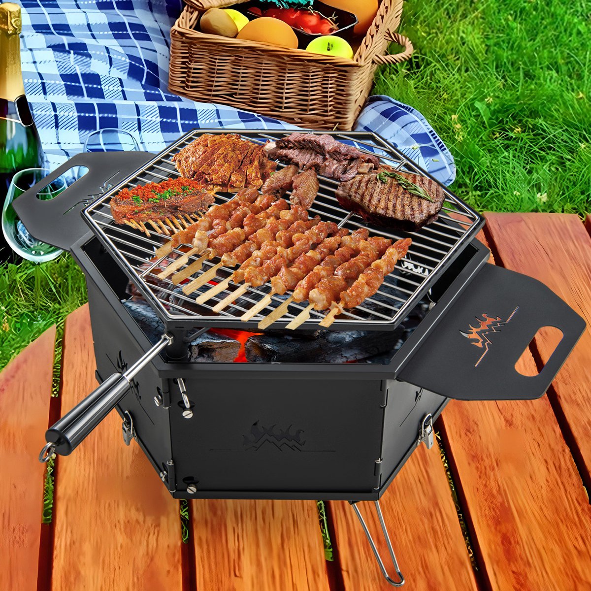 COSTWAY Houtskoolgrill 2-in-1 77x74x38 cm