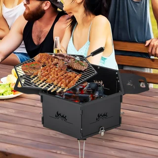 COSTWAY Houtskoolgrill 2-in-1 77x74x38 cm