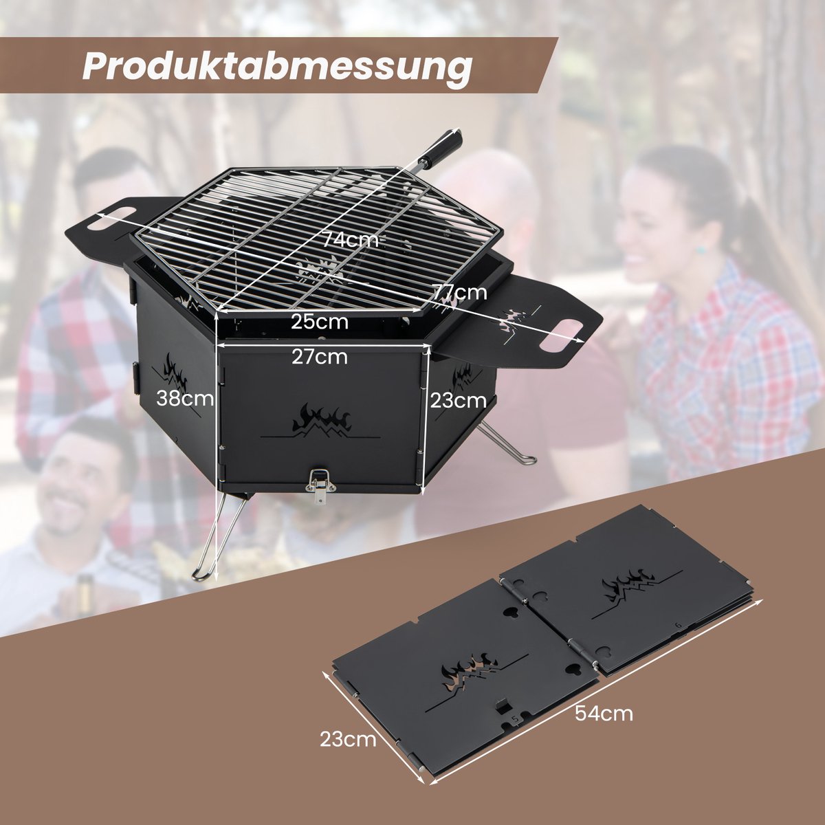 COSTWAY Houtskoolgrill 2-in-1 77x74x38 cm