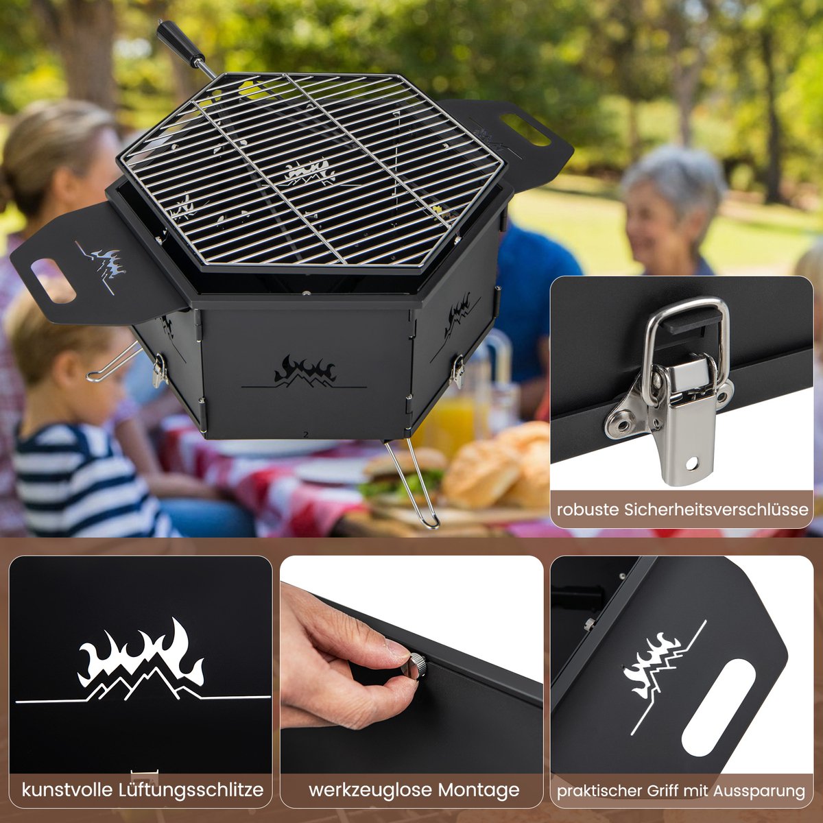 COSTWAY Houtskoolgrill 2-in-1 77x74x38 cm