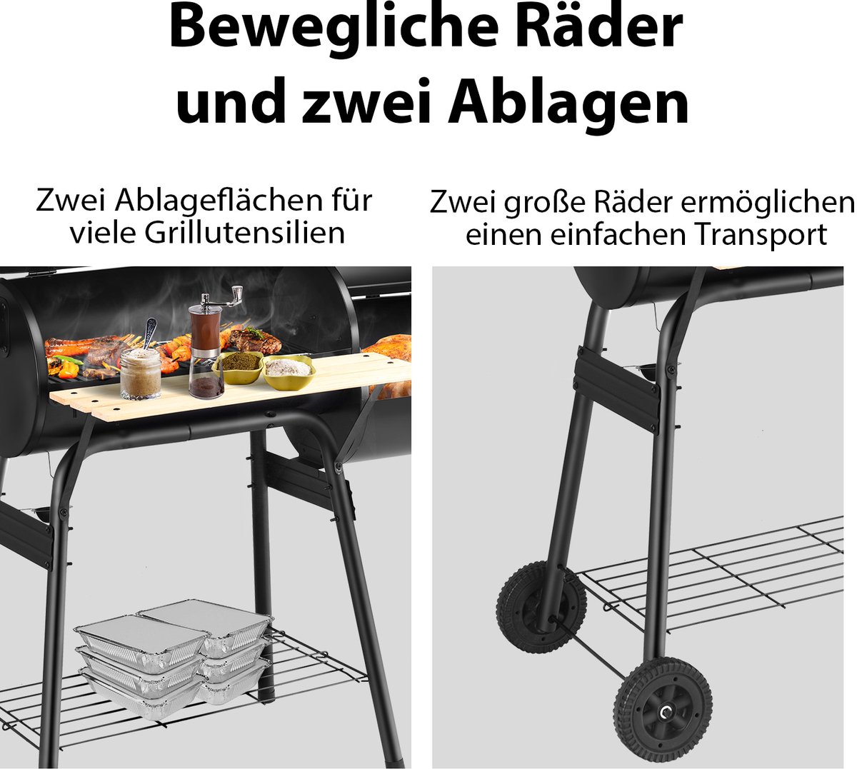 COSTWAY Houtskoolgrill met deksel en zijvuurbox