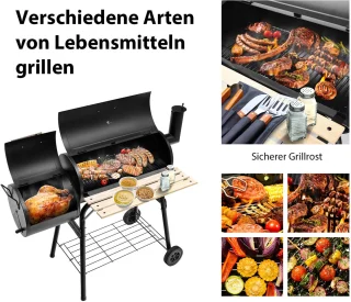 COSTWAY Houtskoolgrill met deksel en zijvuurbox