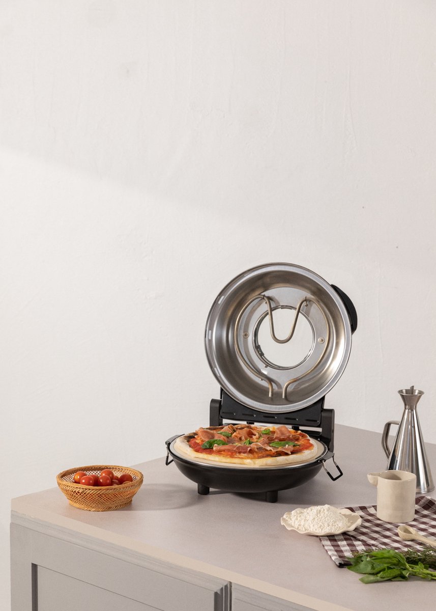 CREATE Pizza Maker Elektrische Stenen Pizzaoven Ø31 cm Zwart
