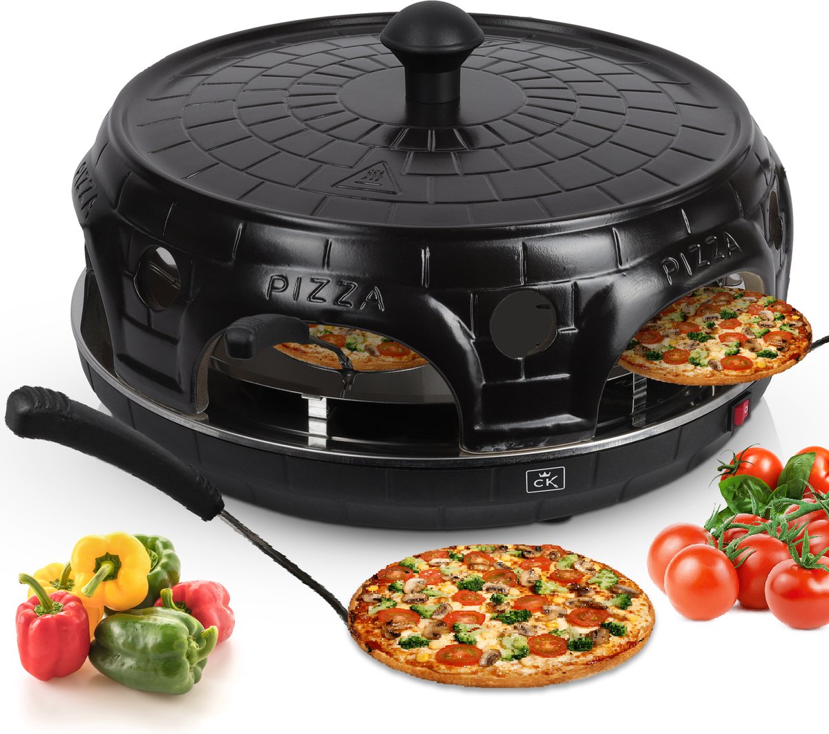 CuisineKing Pizza Oven Black Edition 6 Personen Terracotta Koepel RVS Bakplaat