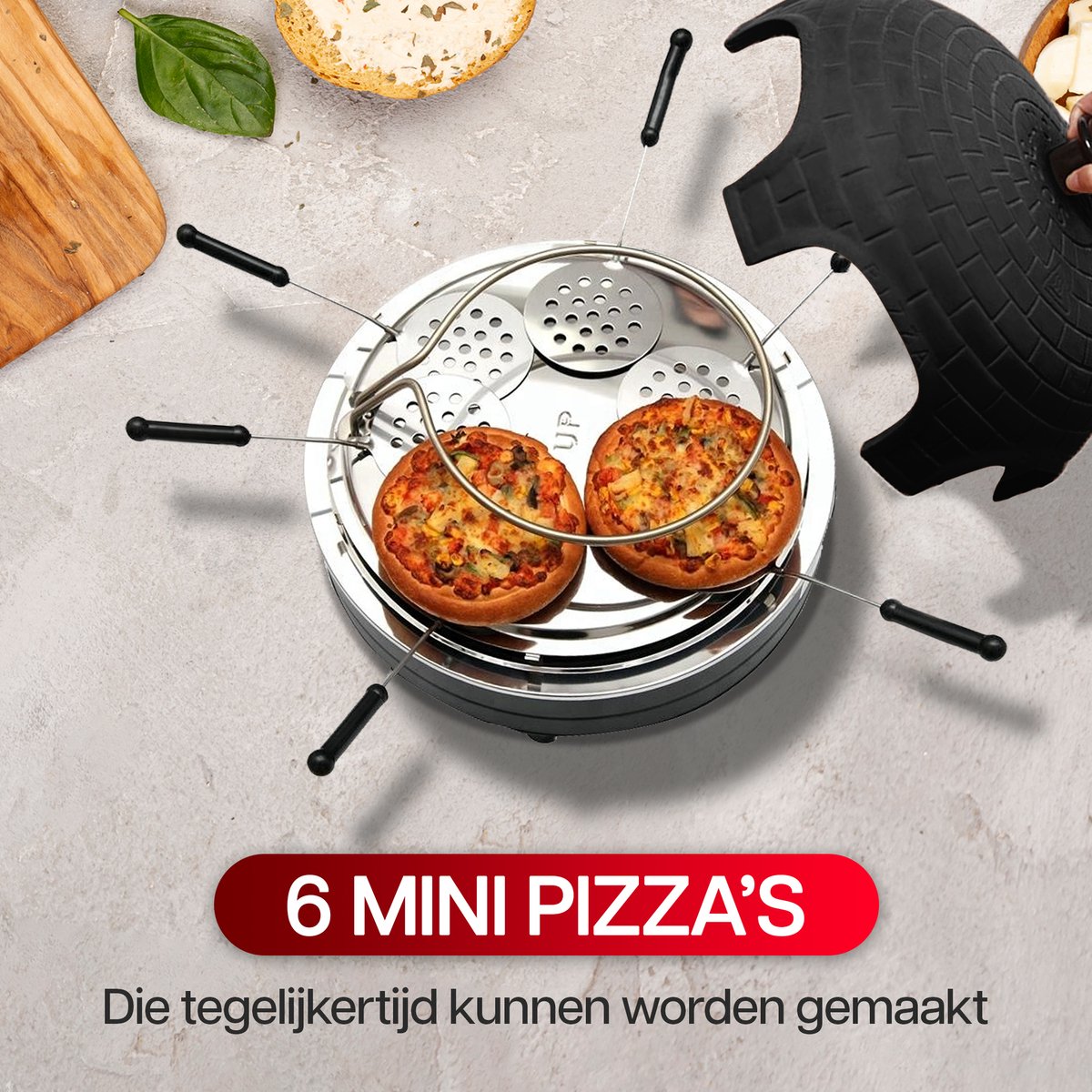 CuisineKing Pizza Oven Black Edition 6 Personen Terracotta Koepel RVS Bakplaat