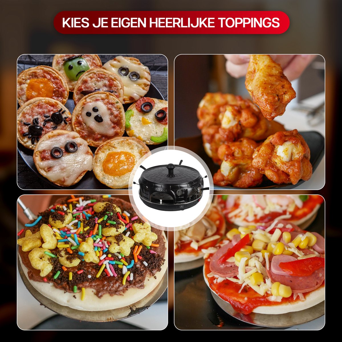 CuisineKing Pizza Oven Black Edition 6 Personen Terracotta Koepel RVS Bakplaat