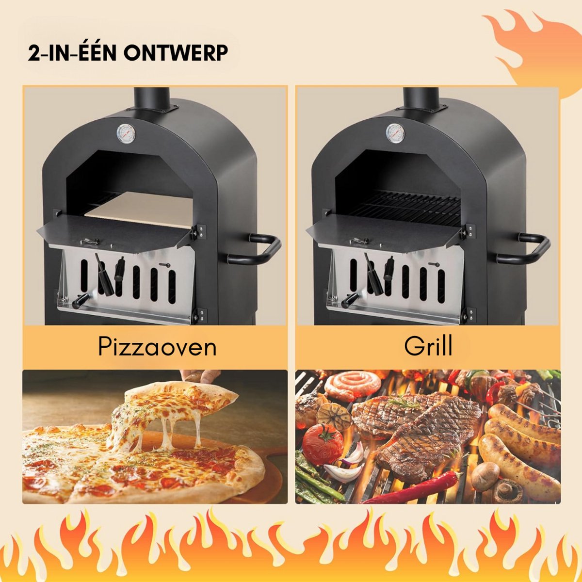 DD Pizza Oven Buiten Pellet Houtgestookt Zwart