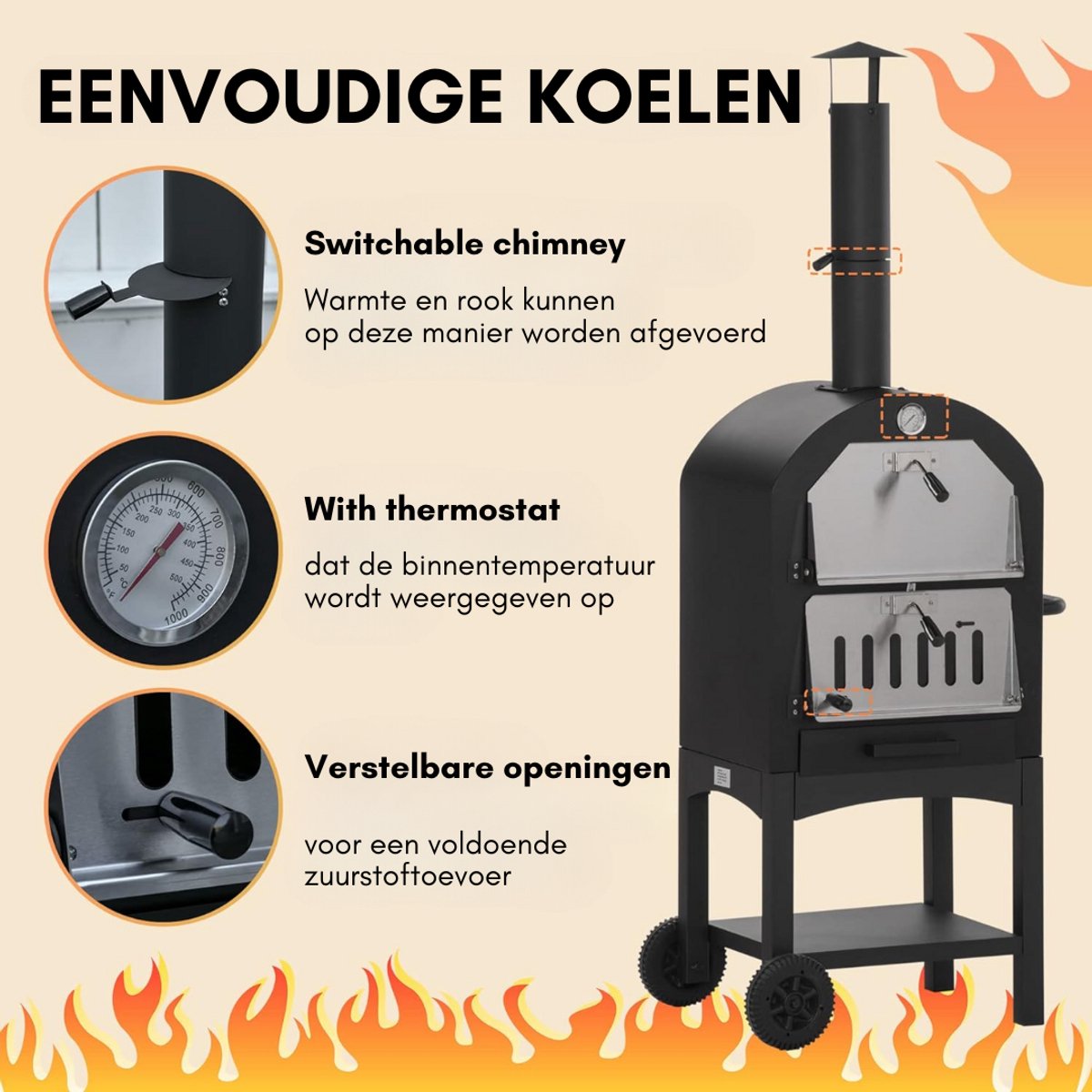 DD Pizza Oven Buiten Pellet Houtgestookt Zwart