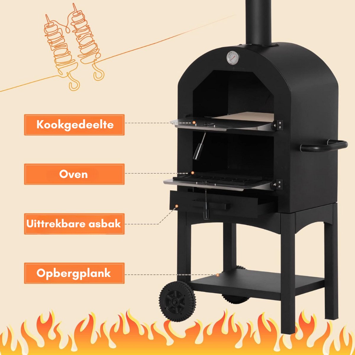 DD Pizza Oven Buiten Pellet Houtgestookt Zwart