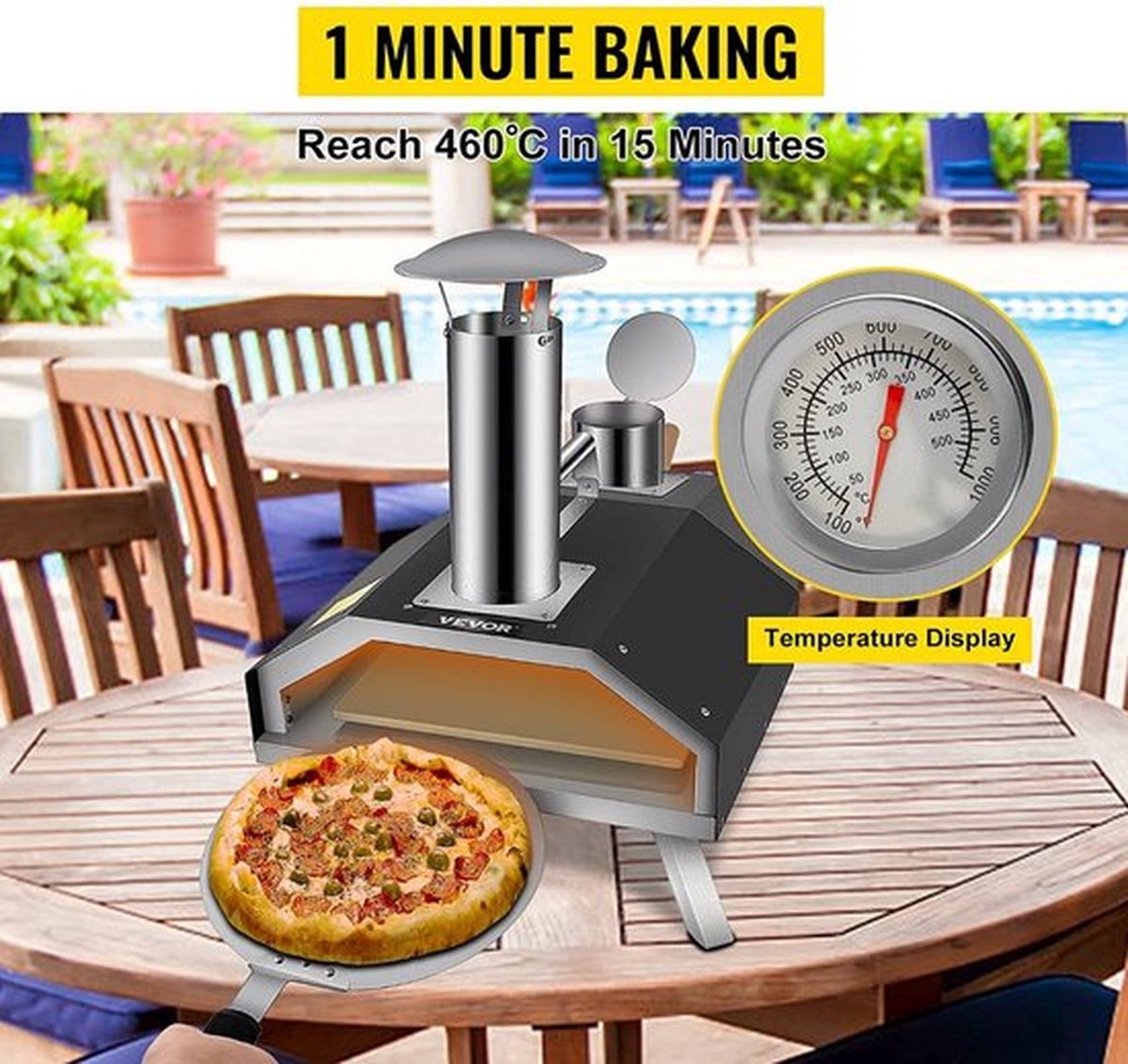 Draagbare Houtgestookte Pizza Oven RVS met Draagtas