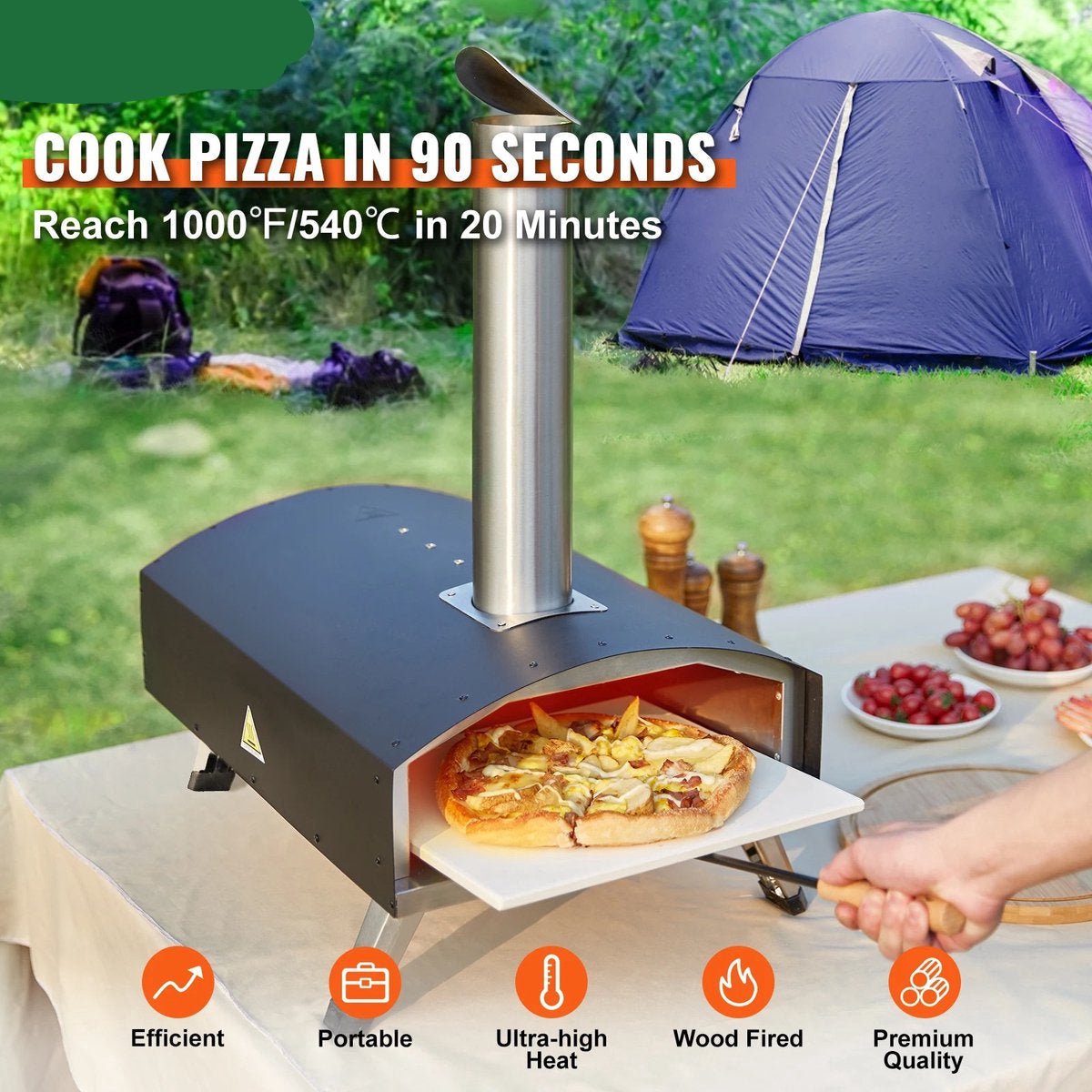Draagbare Houtgestookte Pizza Oven RVS met Draagtas