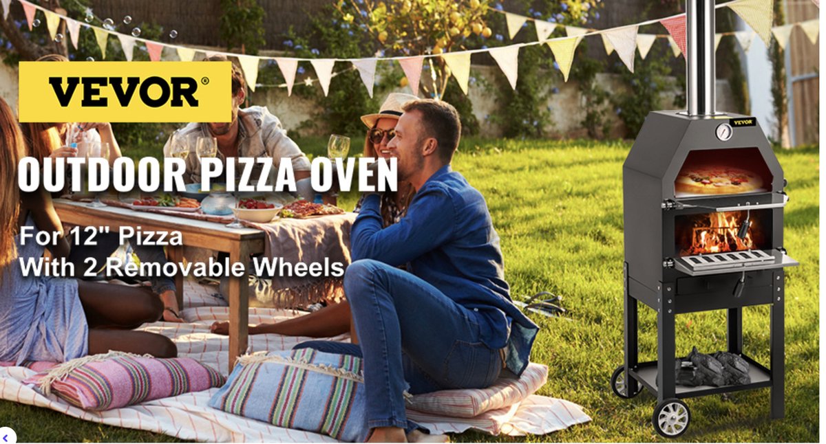 Draagbare Pizza Oven RVS 2 Lagen Met Wielen Zomer