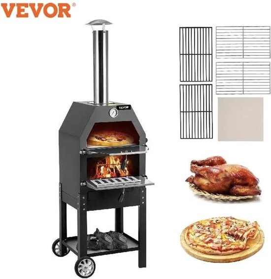 Draagbare Pizza Oven RVS 2 Lagen Met Wielen Zomer