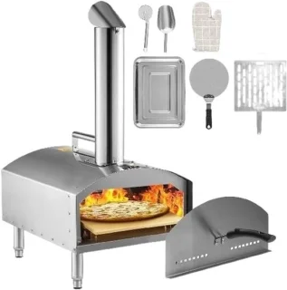 Draagbare pizzaoven - houtgestookte oven - 12 inch - zilver
