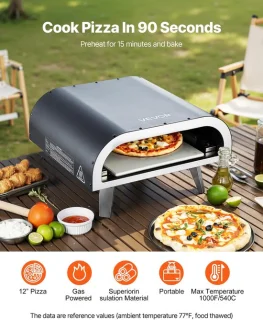 Draagbare pizzaoven voor buiten, 30,5 cm, zwart