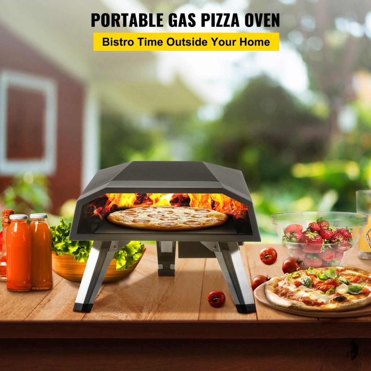 Draagbare Roestvrijstalen Gas Pizzaoven 12 inch Buiten 644,6x400x311 mm
