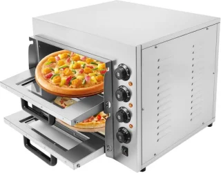 Dubbele pizzaoven - oven voor pizza en brood - 40 liter - zilver