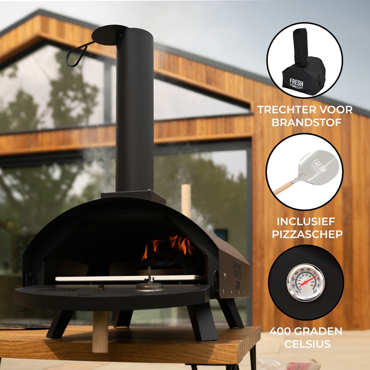 Dubbele Wand Tafel Pizza Oven 30 cm Zwart Staal