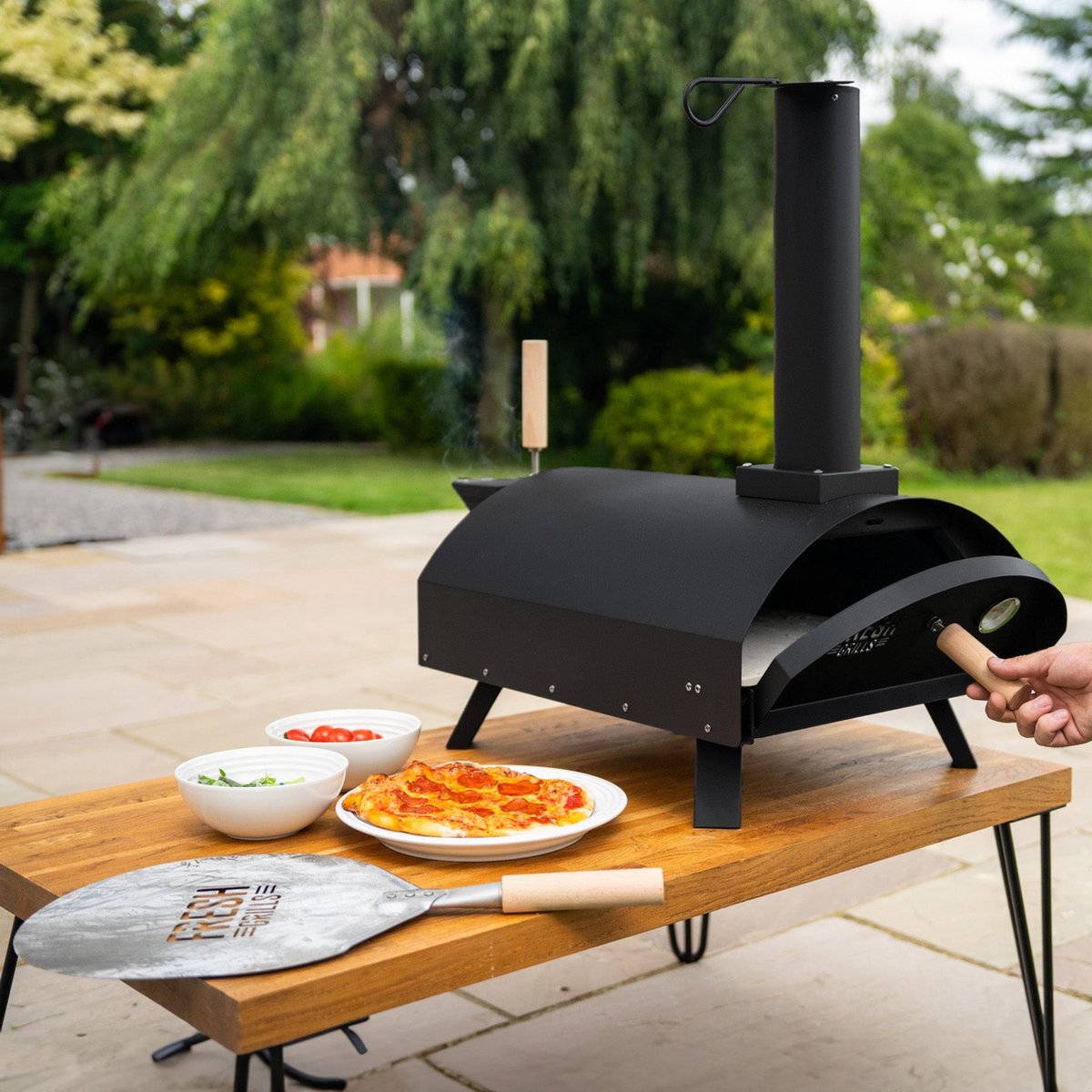 Dubbele Wand Tafel Pizza Oven 30 cm Zwart Staal