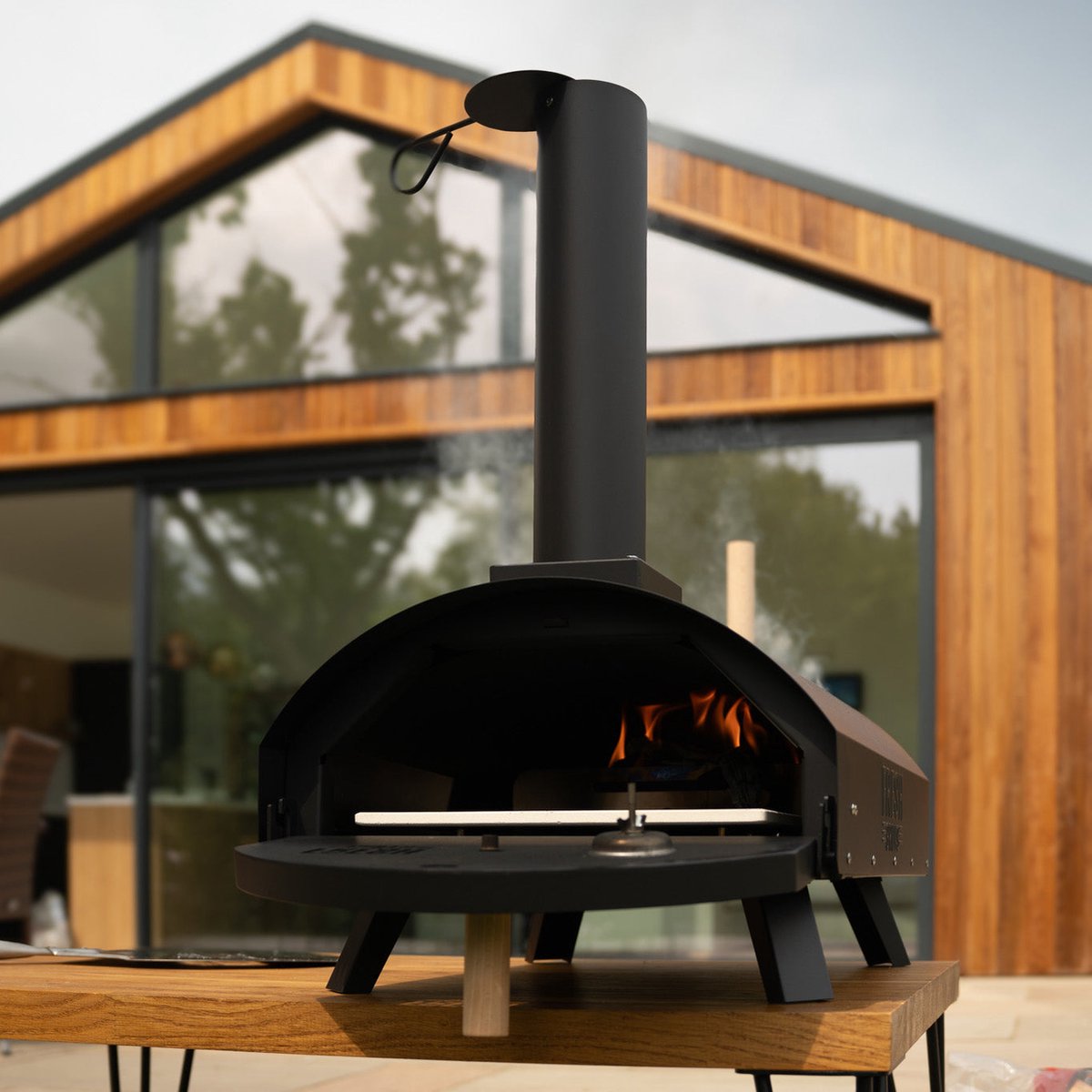 Dubbele Wand Tafel Pizza Oven 30 cm Zwart Staal
