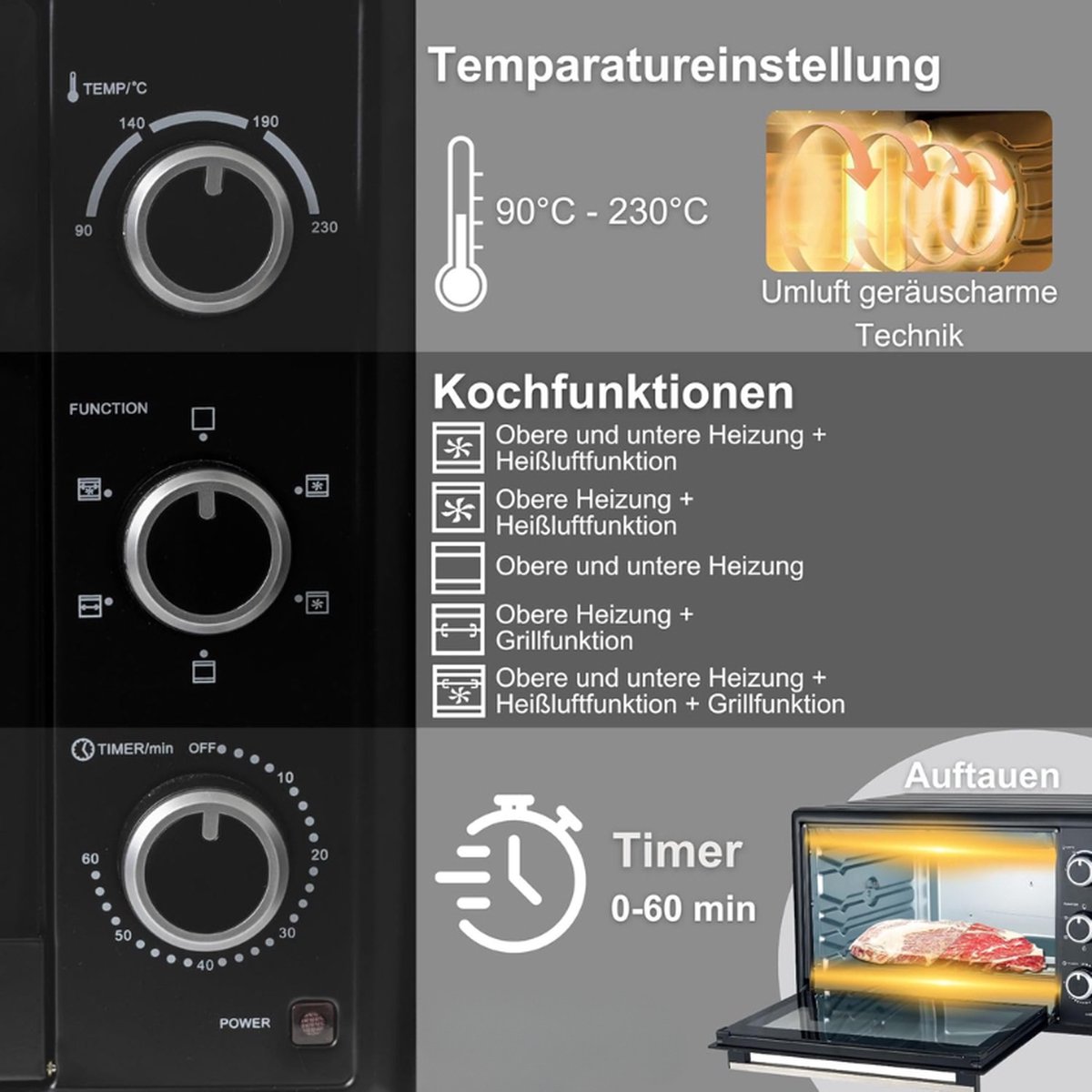 Elektrische Mini Oven 50L 1400W Zwart