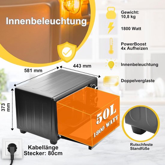 Elektrische Mini Oven 50L 1400W Zwart