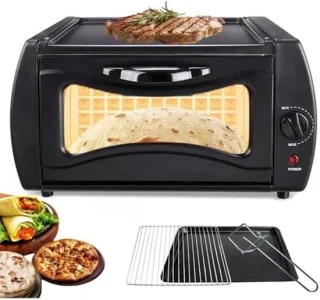 Elektrische Oven - Pizzamaker - Brood Bakken - Dubbele Kookfunctie - 15L Capaciteit - Zwart