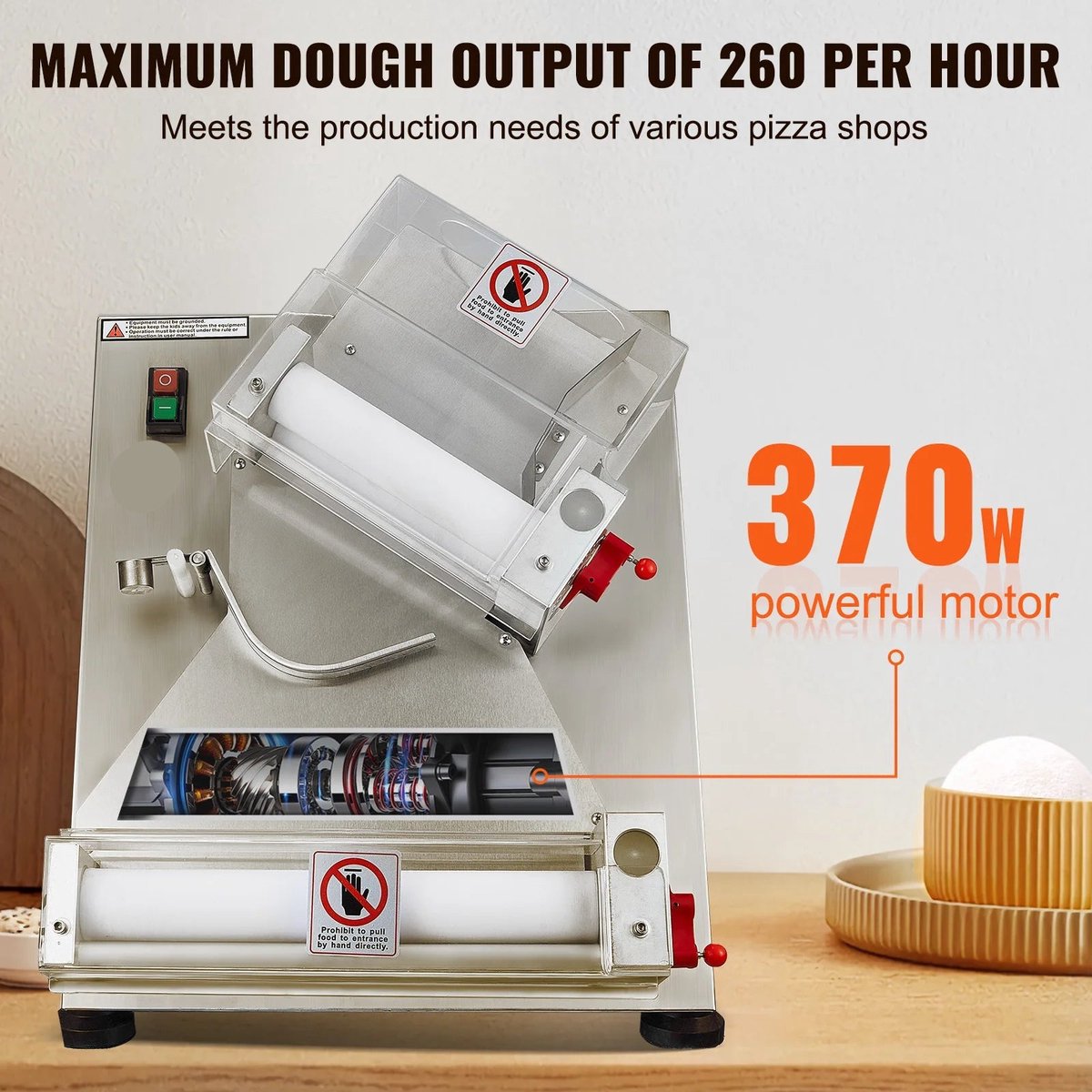 Elektrische Pizza Deegroller 370W RVS 300mm