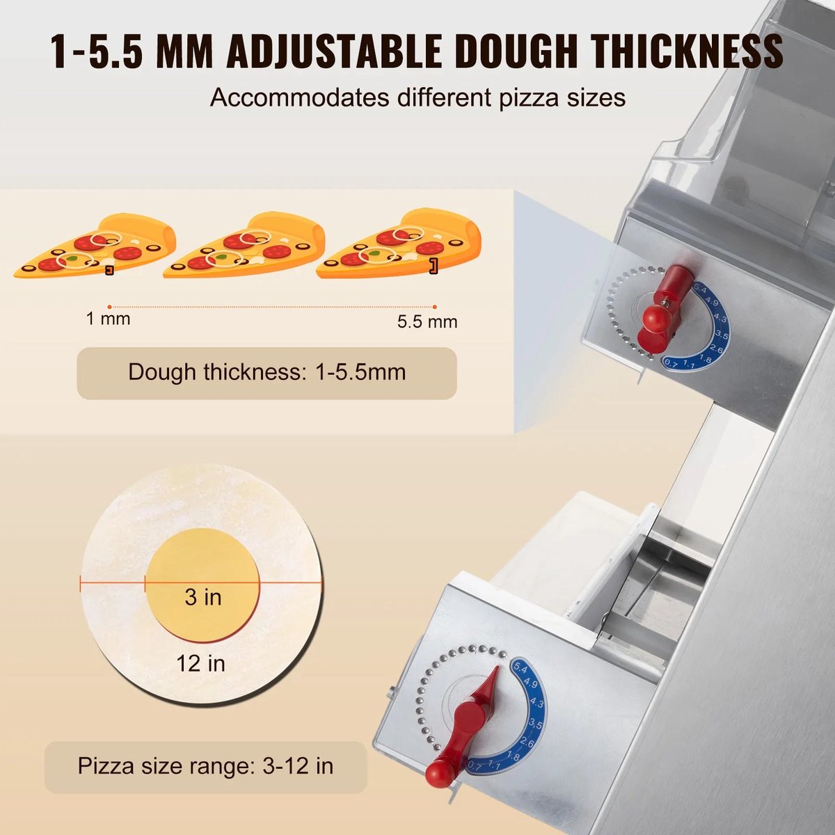 Elektrische Pizza Deegroller 370W RVS 300mm
